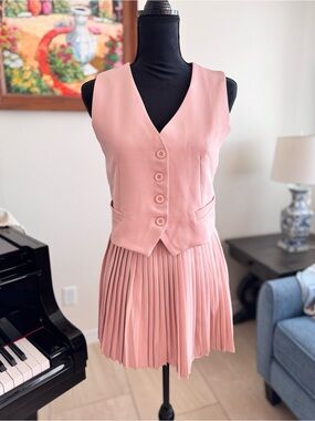 Blush Pink Pleated Vest Dress